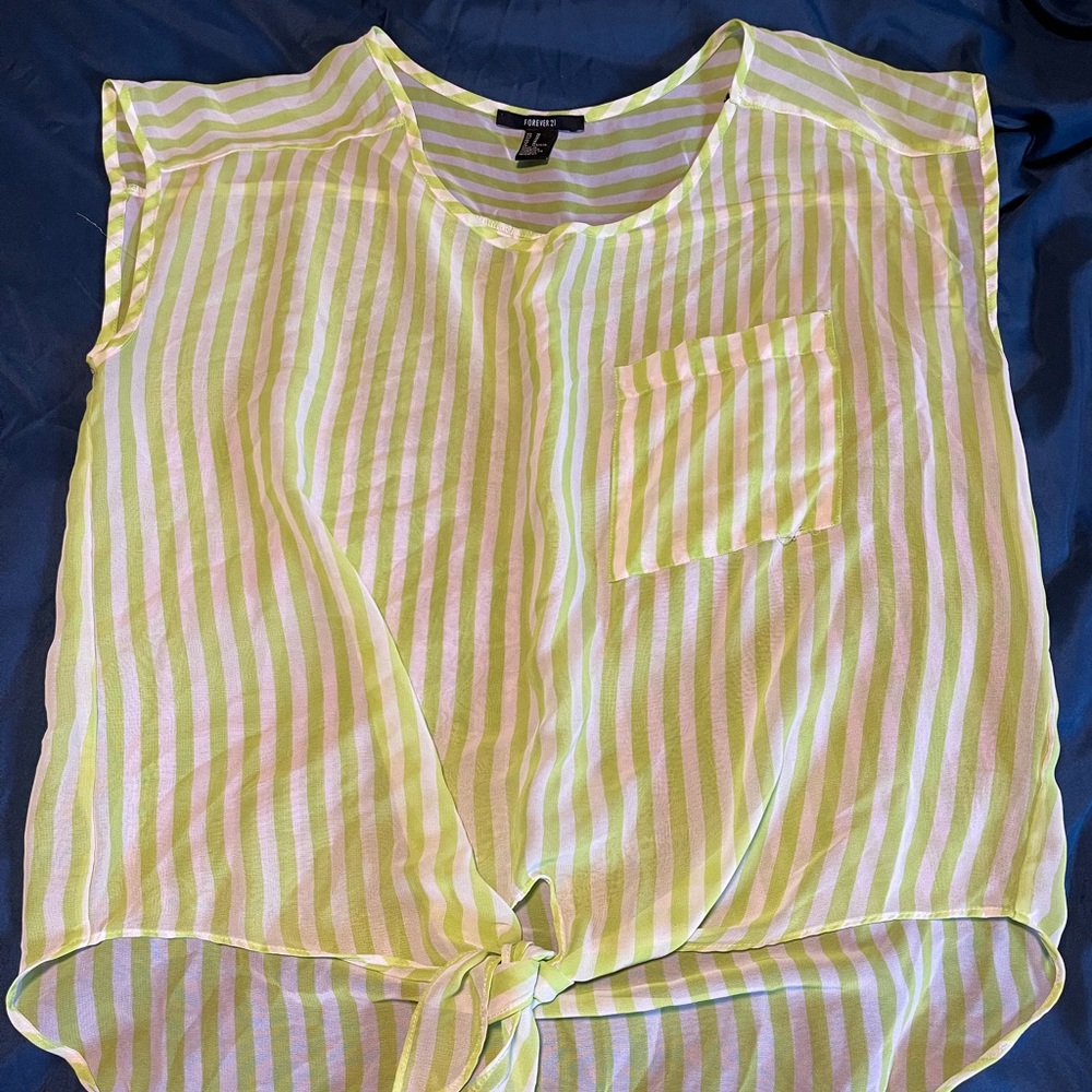 Forever 21 Green and White Striped Blouse